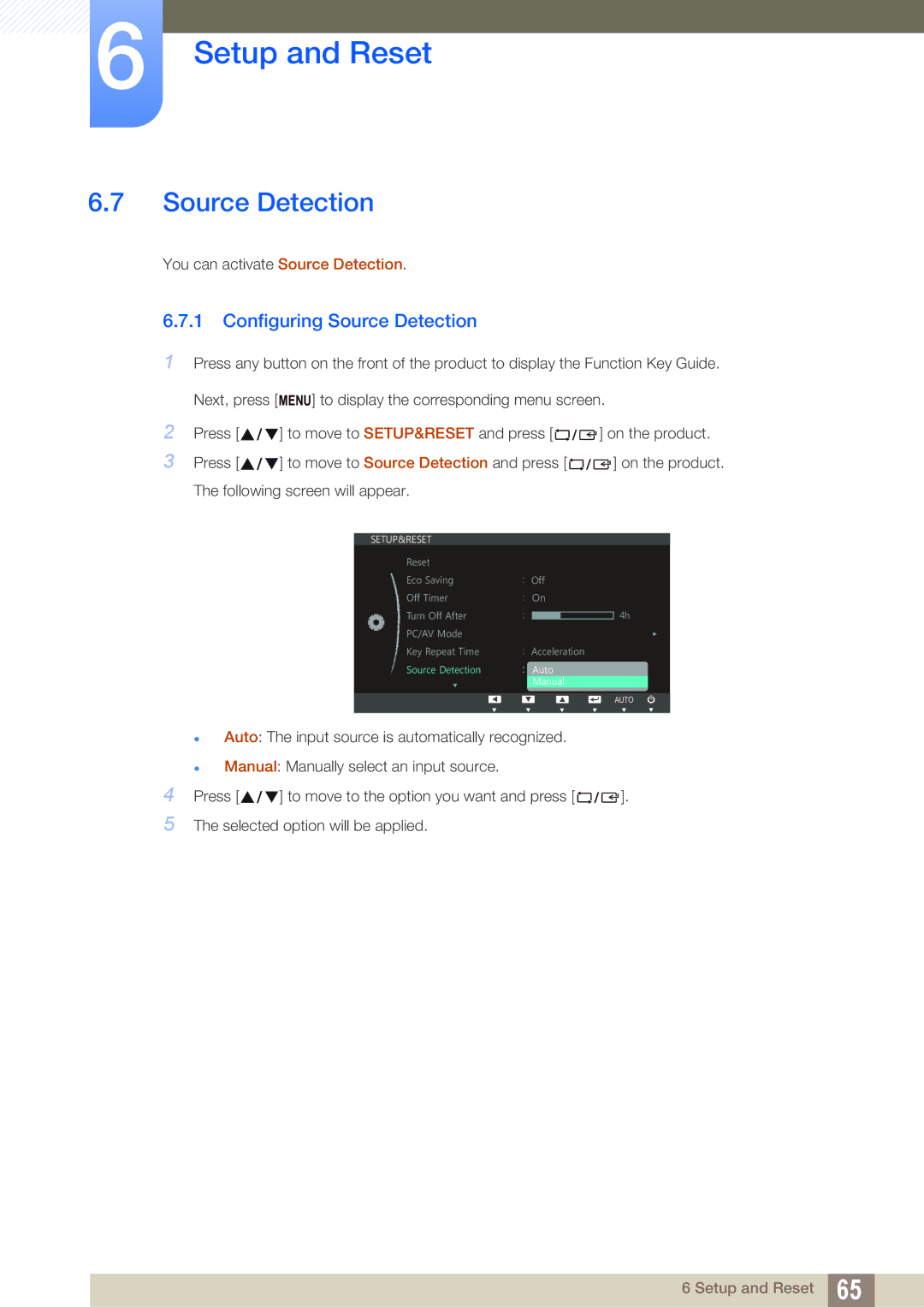 Samsung S27C390H user manual Configuring Source Detection 