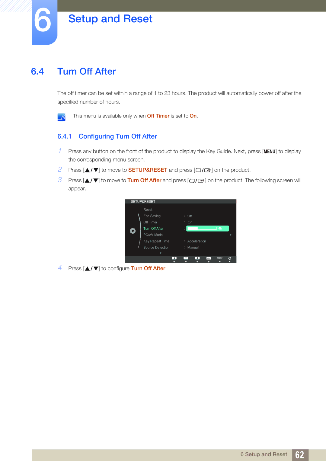 Samsung S24C450DW, S27C450D, S23C450D user manual Configuring Turn Off After 