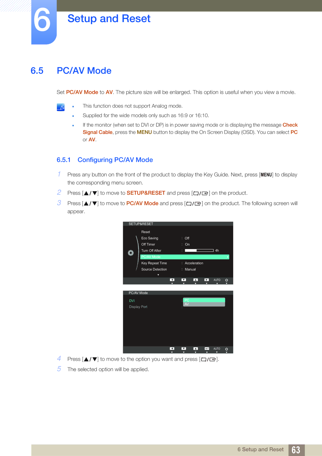 Samsung S27C450D, S23C450D, S24C450DW user manual Configuring PC/AV Mode 