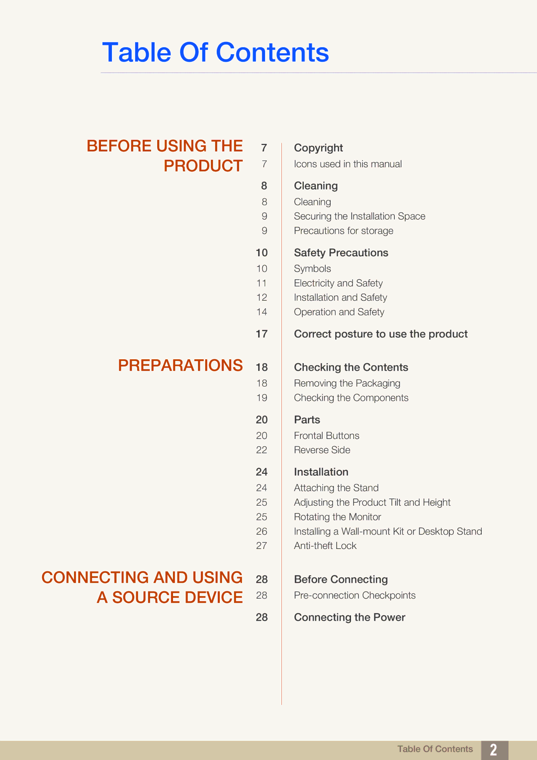 Samsung S27C650P, S22C650P user manual Table Of Contents 