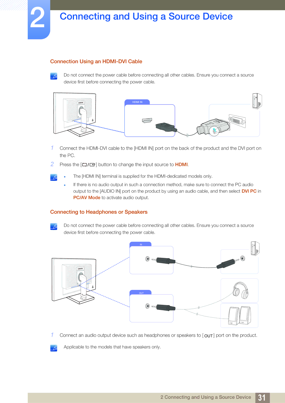 Samsung S22C650P, S27C650P user manual Connection Using an HDMI-DVI Cable 