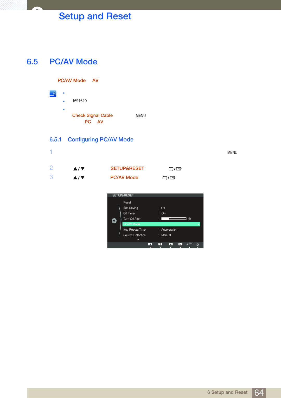 Samsung S27C650P, S22C650P user manual Configuring PC/AV Mode 