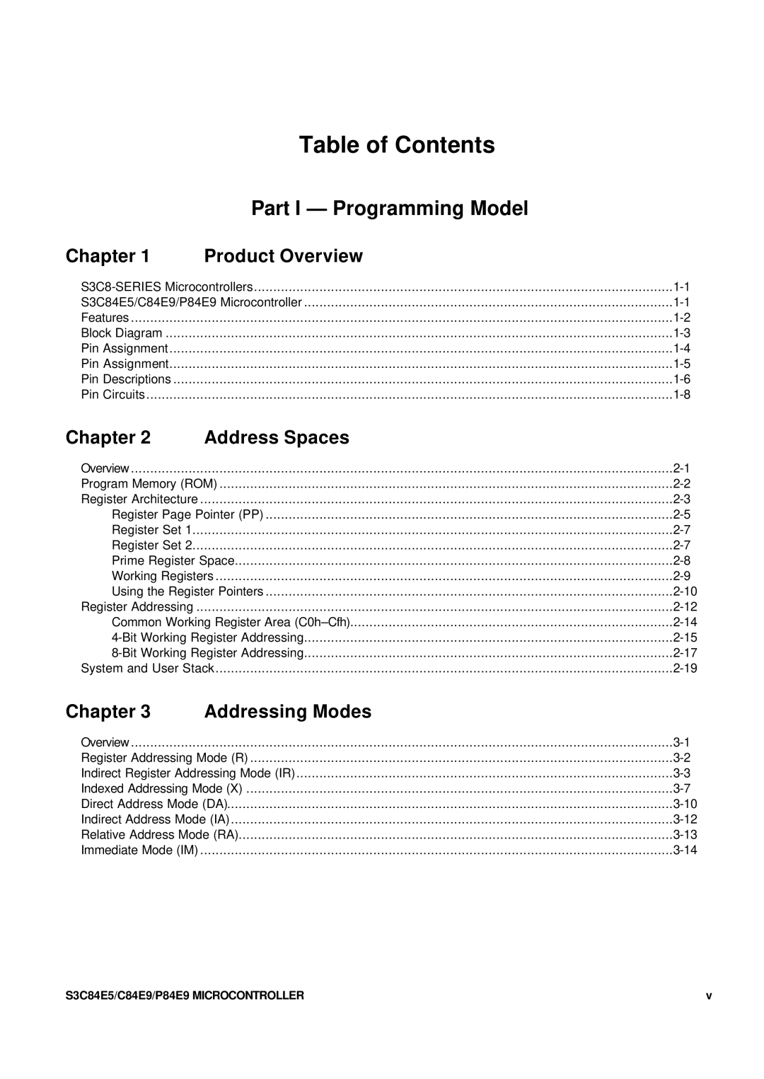 Samsung S3C84E5 user manual Table of Contents 