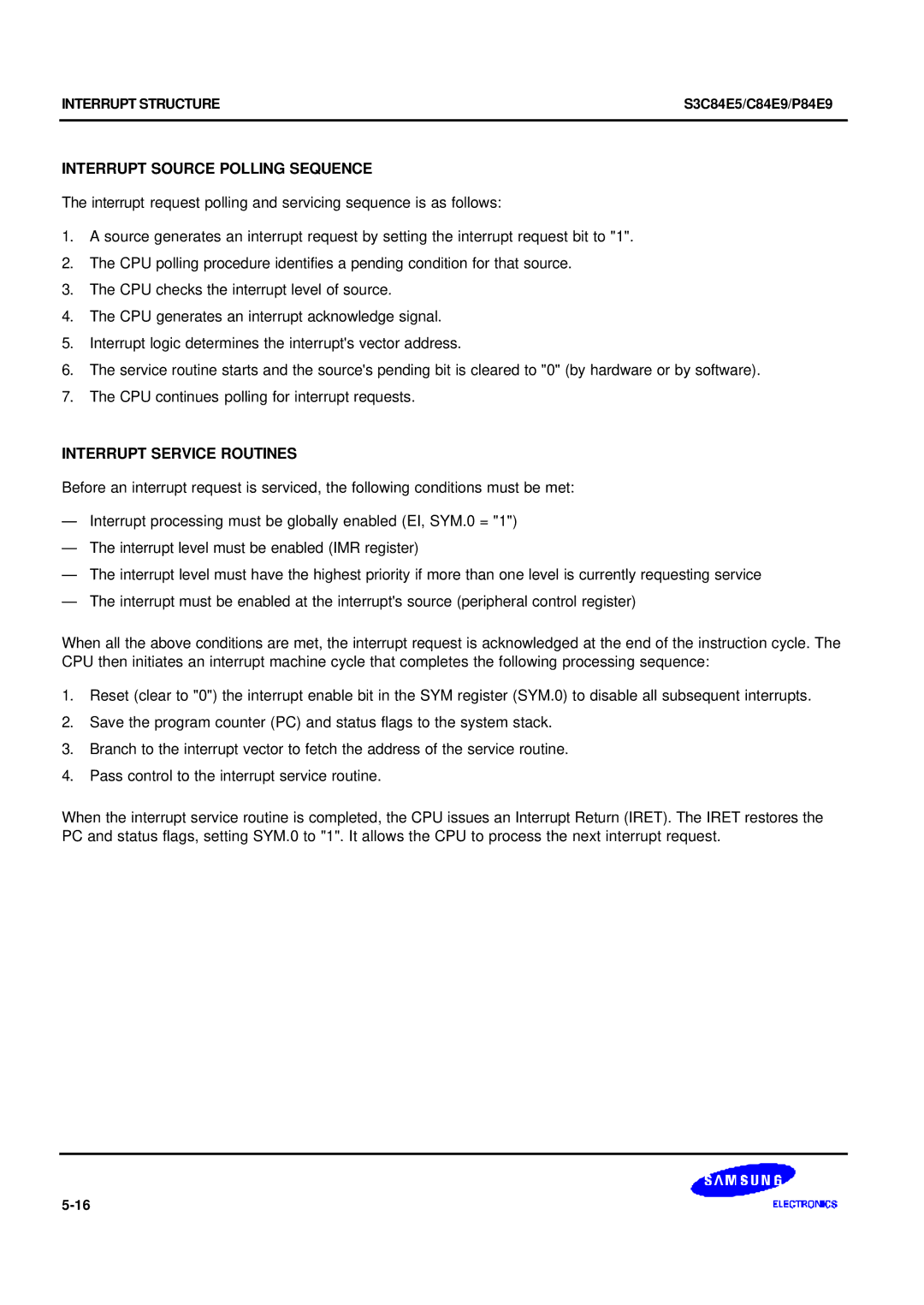 Samsung S3C84E5 user manual Interrupt Source Polling Sequence, Interrupt Service Routines 