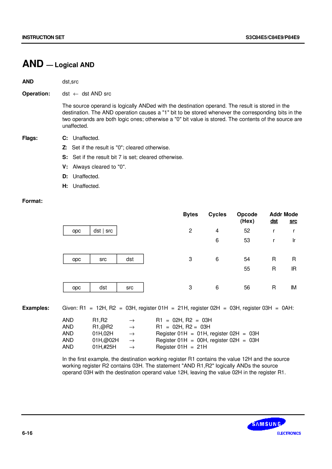 Samsung S3C84E5 user manual Logical, Examples 