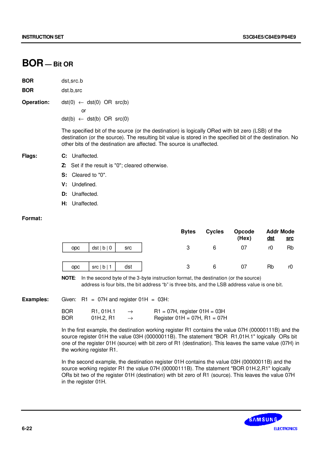 Samsung S3C84E5 user manual BOR Bit or, Bor 