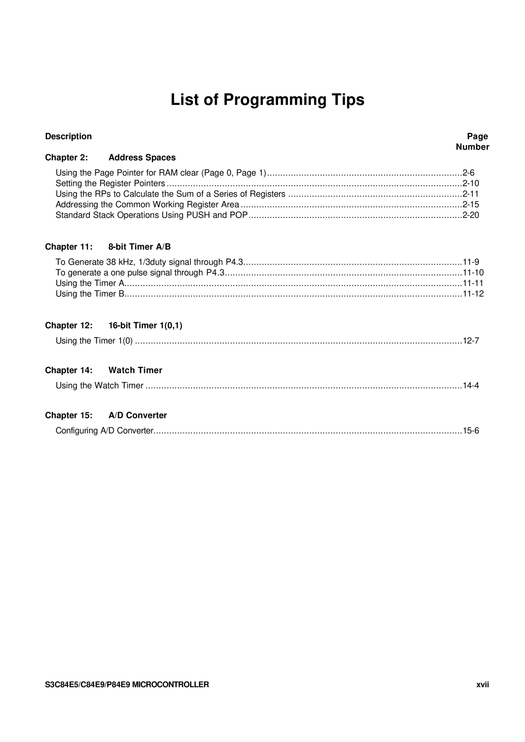 Samsung S3C84E5 Description Number Chapter Address Spaces, Chapter Bit Timer A/B, Chapter Bit Timer 10,1, 12-7, 14-4 