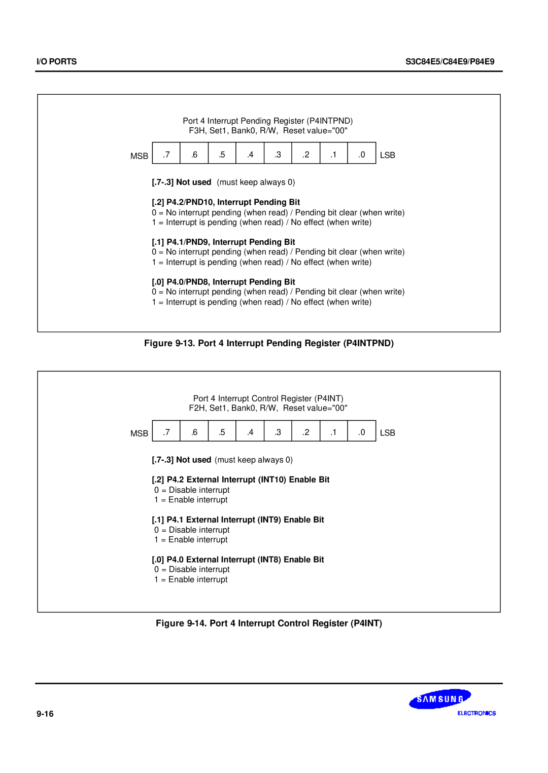Samsung S3C84E5 P4.2/PND10, Interrupt Pending Bit, P4.1/PND9, Interrupt Pending Bit, P4.0/PND8, Interrupt Pending Bit 