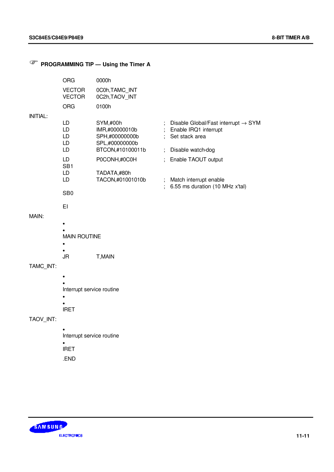 Samsung S3C84E5 user manual Programming TIP Using the Timer a 