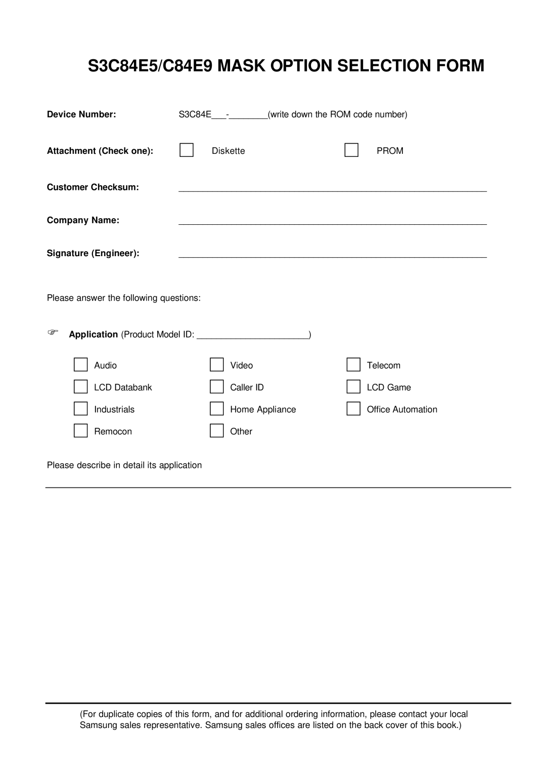 Samsung user manual S3C84E5/C84E9 Mask Option Selection Form, Attachment Check one, Prom 