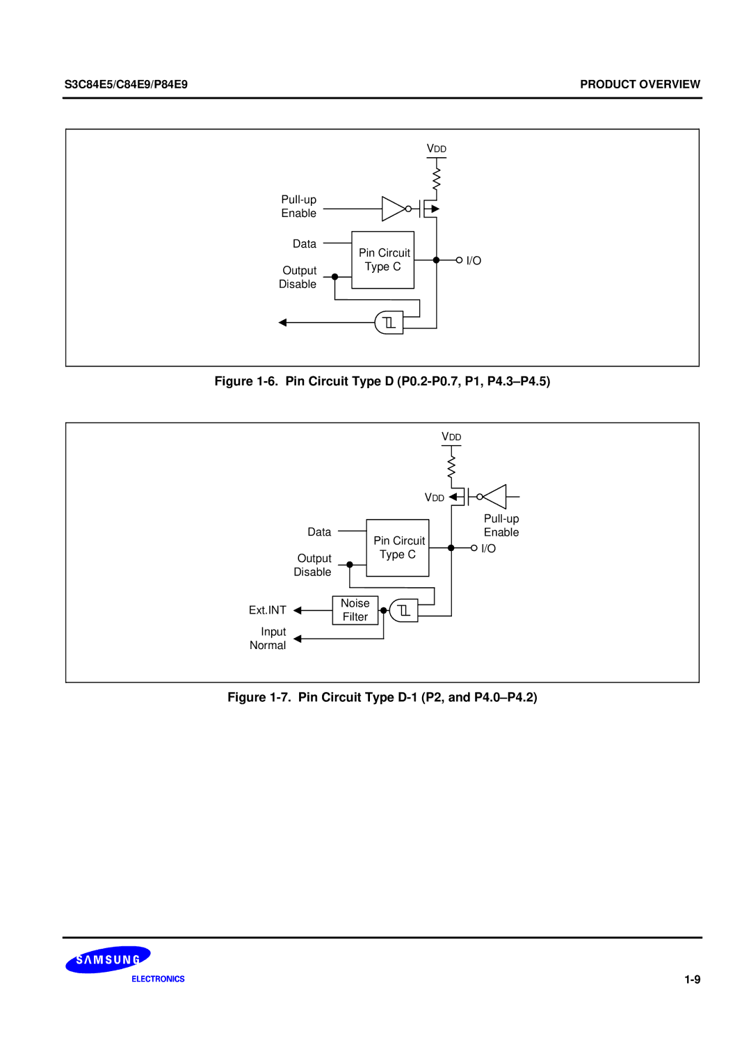 Samsung S3C84E5 user manual Pin Circuit Type D P0.2-P0.7, P1, P4.3-P4.5 