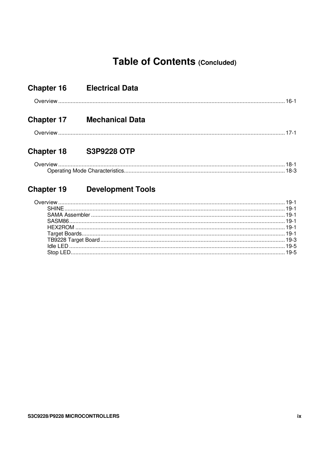 Samsung S3C9228/P9228, 8-Bit CMOS Microcontroller user manual Table of Contents Concluded 