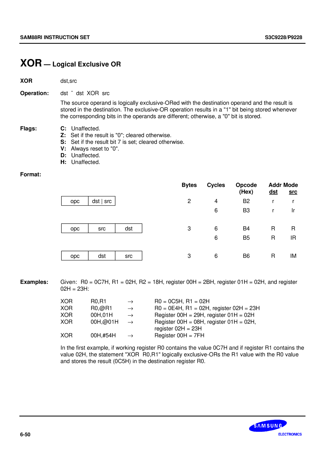 Samsung S3C9228/P9228, 8-Bit CMOS Microcontroller user manual XOR Logical Exclusive or 