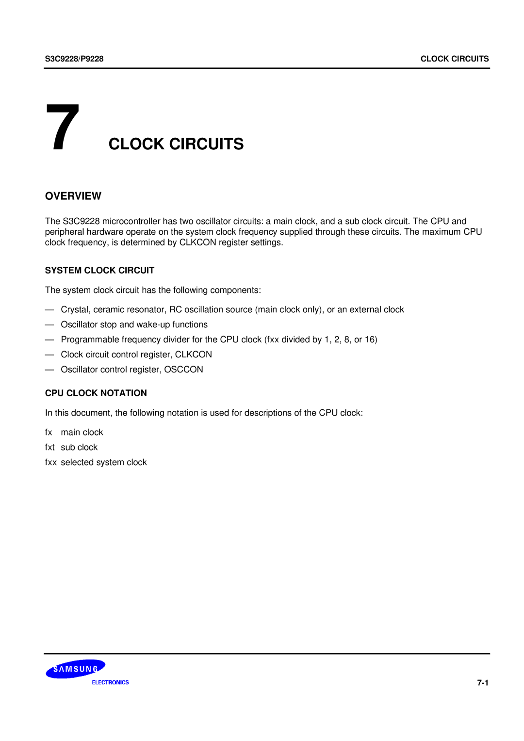 Samsung 8-Bit CMOS Microcontroller, S3C9228/P9228 user manual System Clock Circuit, CPU Clock Notation 