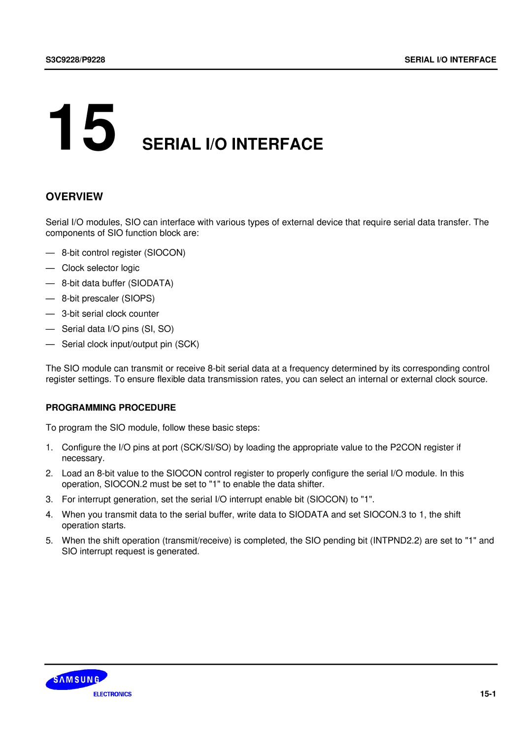 Samsung 8-Bit CMOS Microcontroller, S3C9228/P9228 user manual Serial I/O Interface, Programming Procedure 