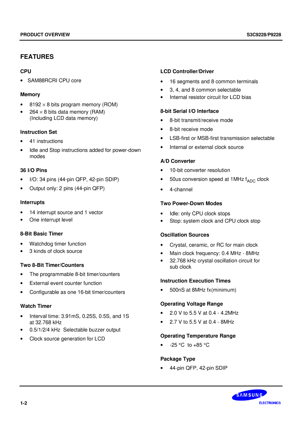 Samsung S3C9228/P9228, 8-Bit CMOS Microcontroller user manual Cpu 