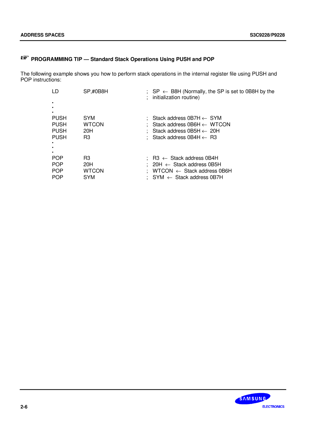 Samsung S3C9228/P9228, 8-Bit CMOS Microcontroller user manual Push SYM 