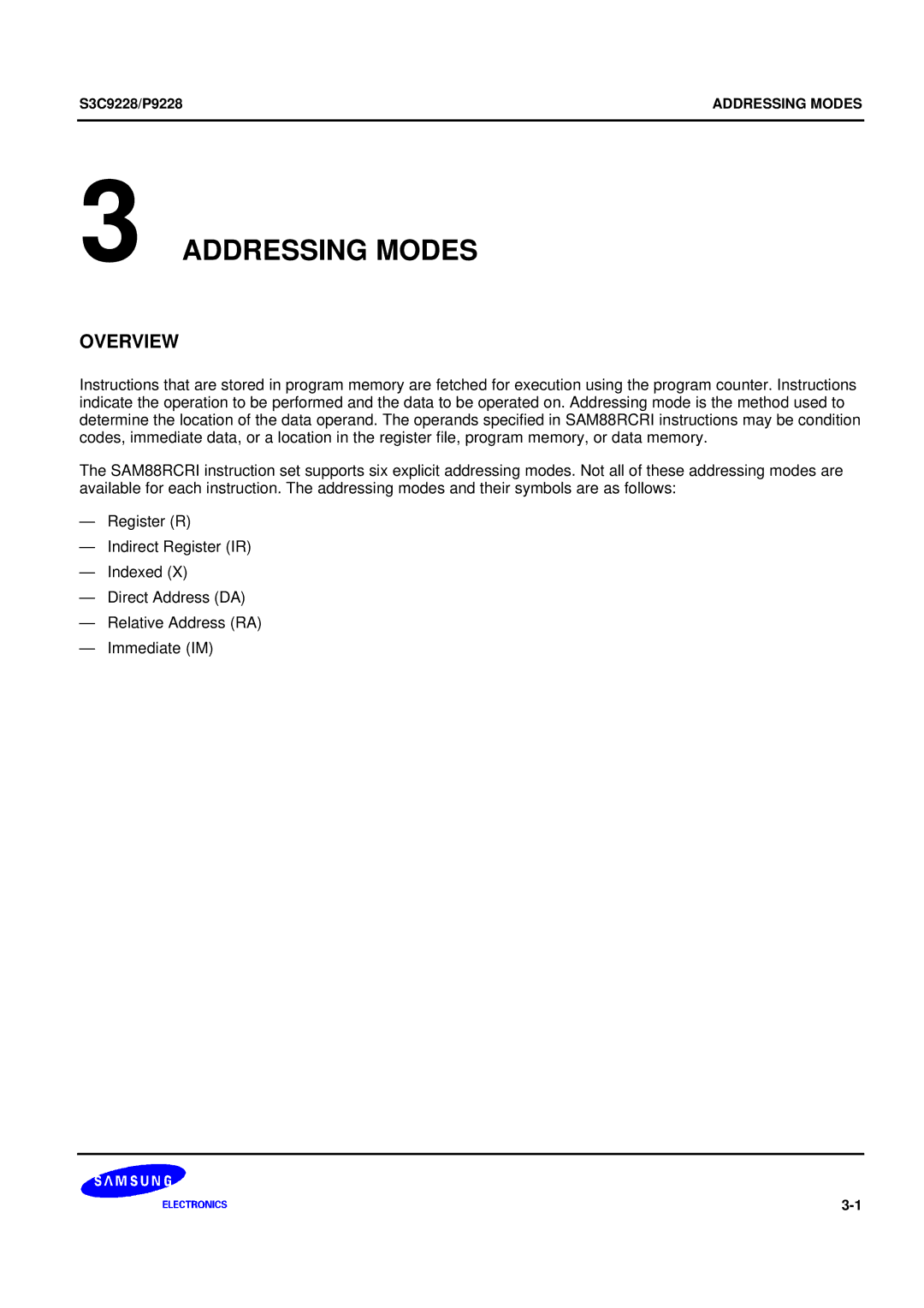 Samsung 8-Bit CMOS Microcontroller, S3C9228/P9228 user manual Addressing Modes 