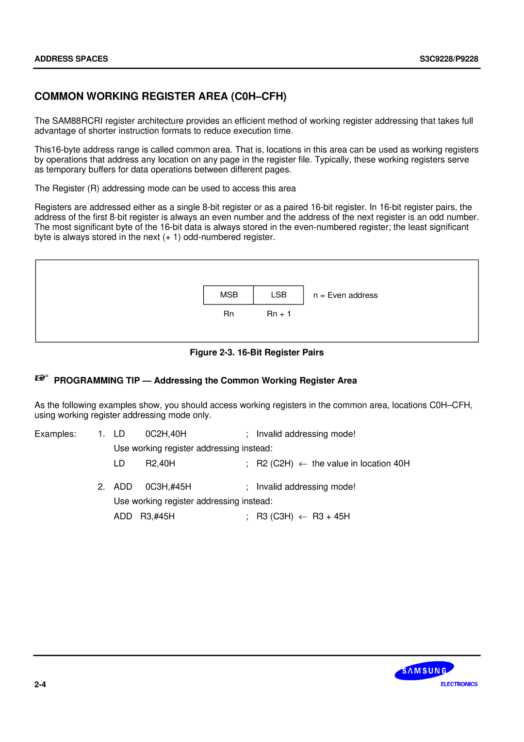 Samsung S3C9228/P9228, 8-Bit CMOS Microcontroller user manual Common Working Register Area C0H-CFH 