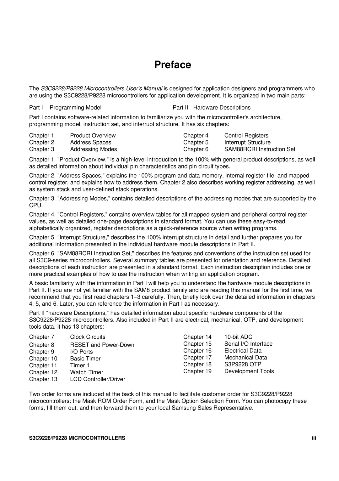 Samsung S3C9228/P9228, 8-Bit CMOS Microcontroller user manual Preface 