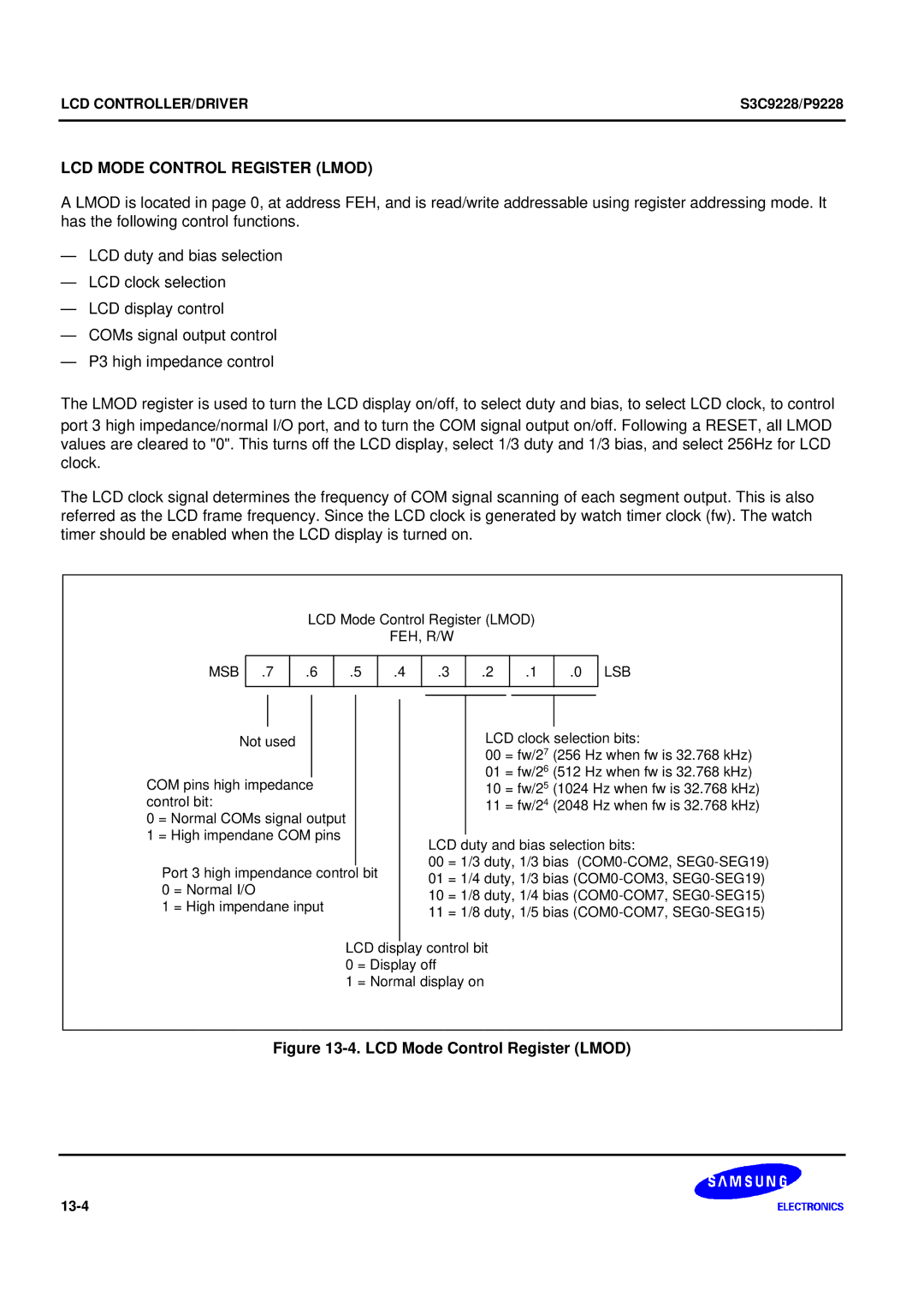 Samsung S3C9228/P9228, 8-Bit CMOS Microcontroller user manual LCD Mode Control Register Lmod 