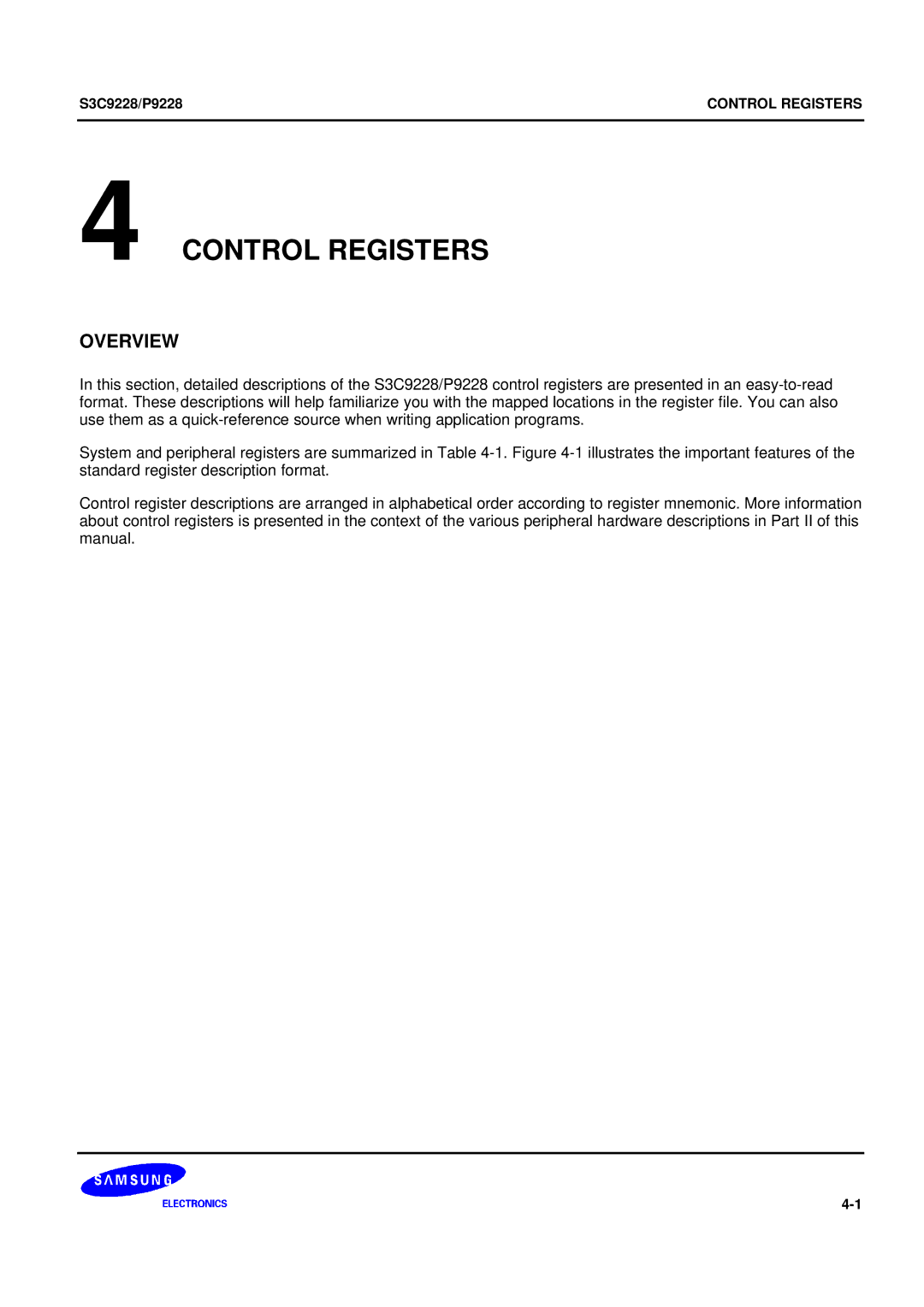 Samsung 8-Bit CMOS Microcontroller, S3C9228/P9228 user manual Control Registers 