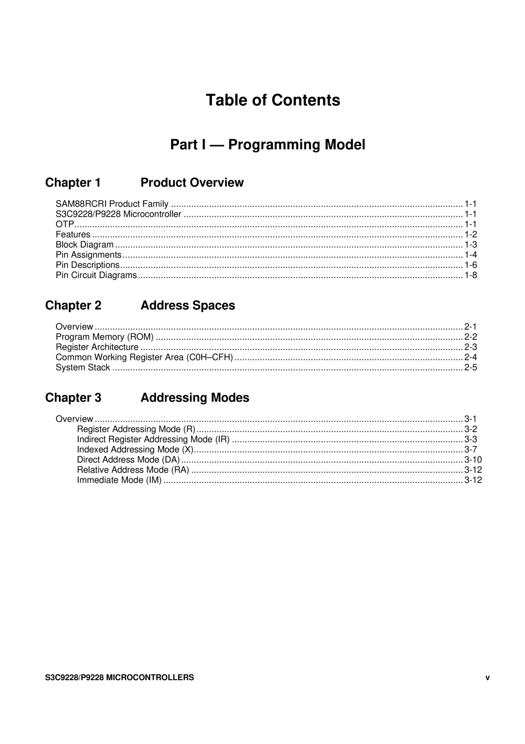 Samsung S3C9228/P9228, 8-Bit CMOS Microcontroller user manual Table of Contents 