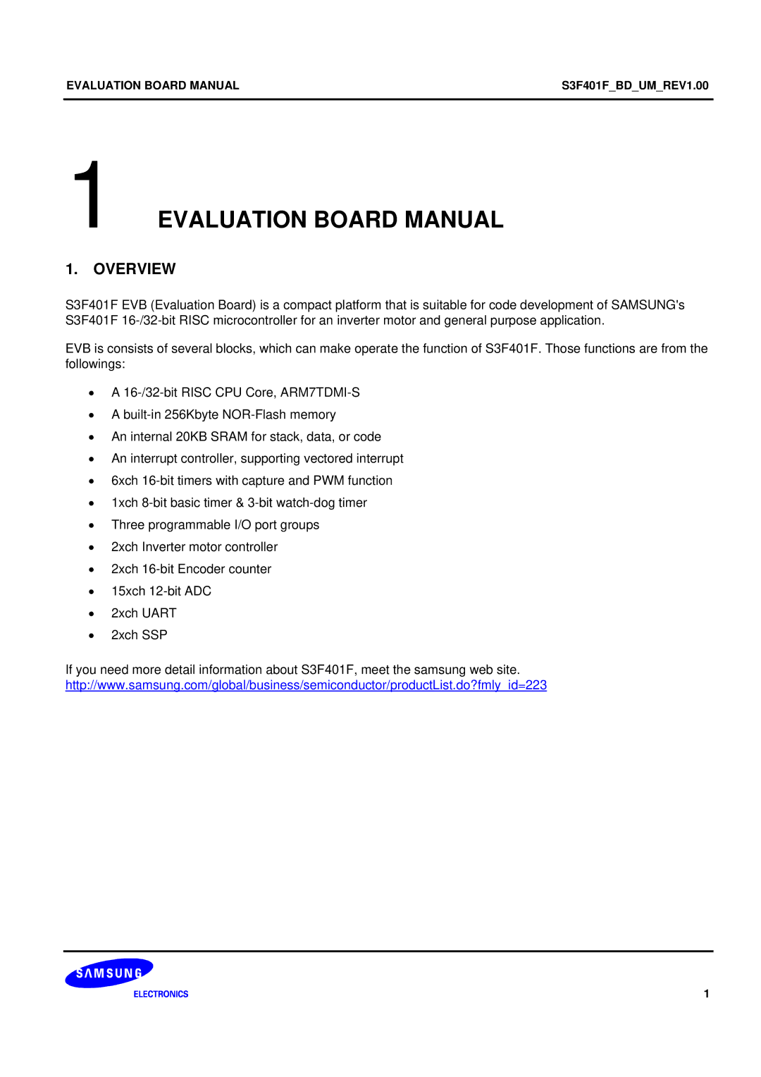 Samsung S3F401F manual Evaluation Board Manual 