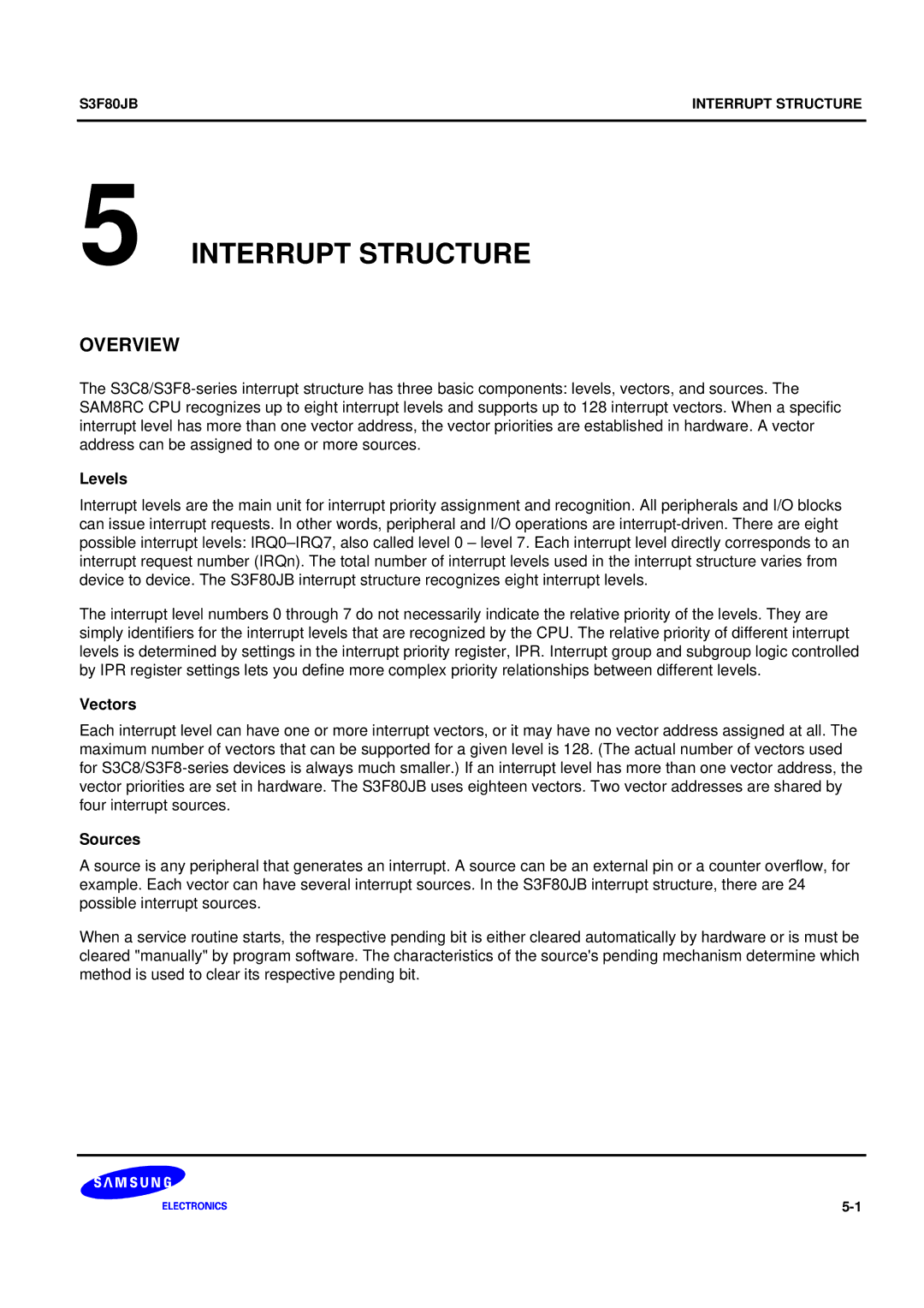 Samsung S3F80JB manual Levels, Vectors, Sources 