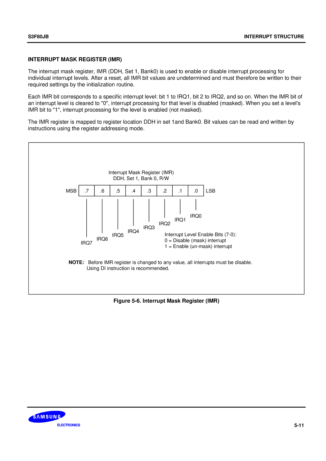 Samsung S3F80JB manual Interrupt Mask Register IMR 