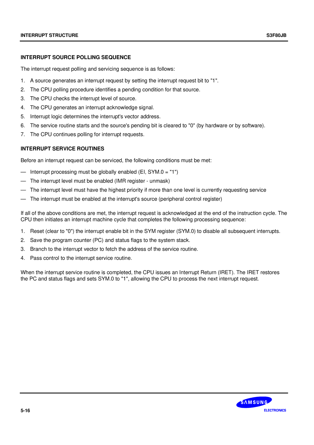 Samsung S3F80JB manual Interrupt Source Polling Sequence, Interrupt Service Routines 