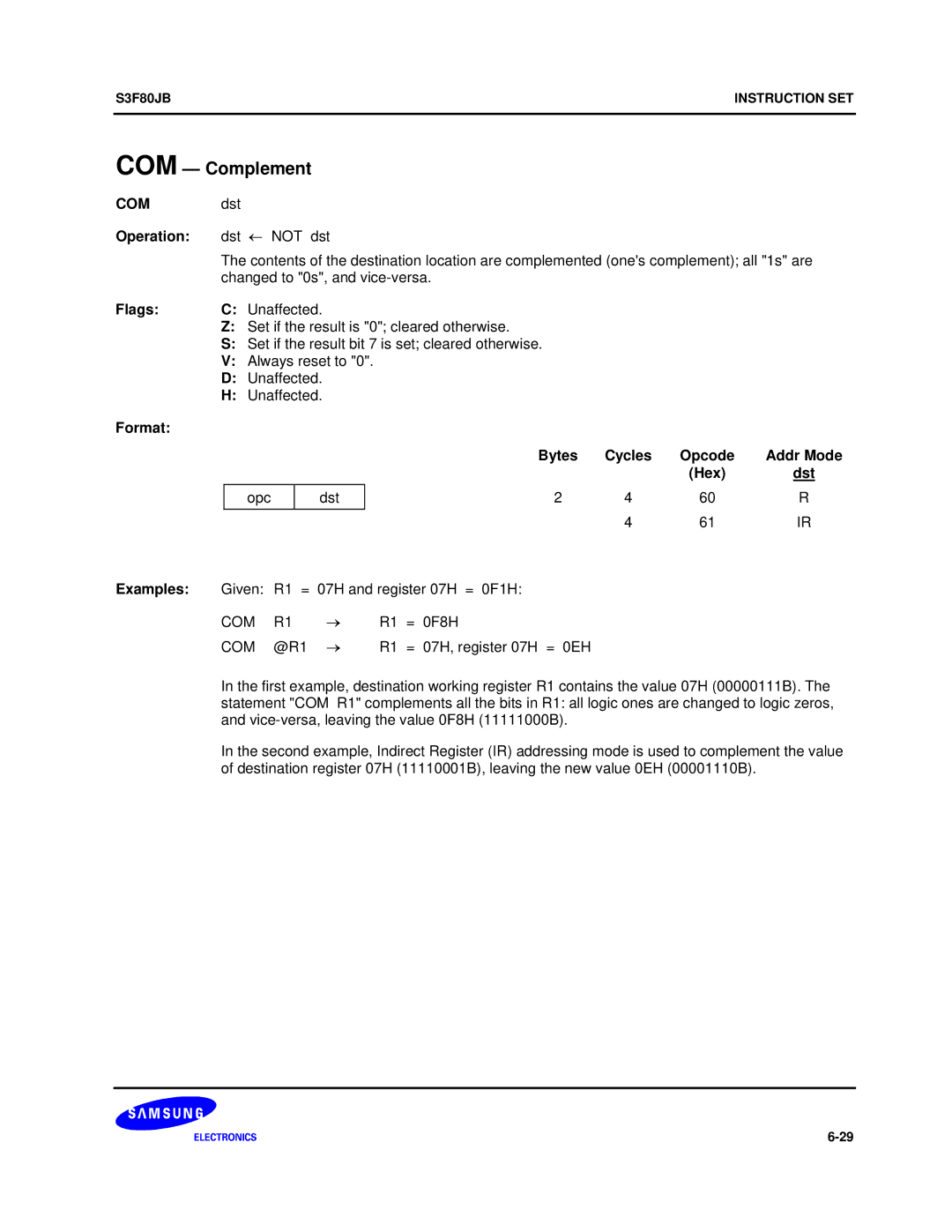 Samsung S3F80JB manual COM Complement 