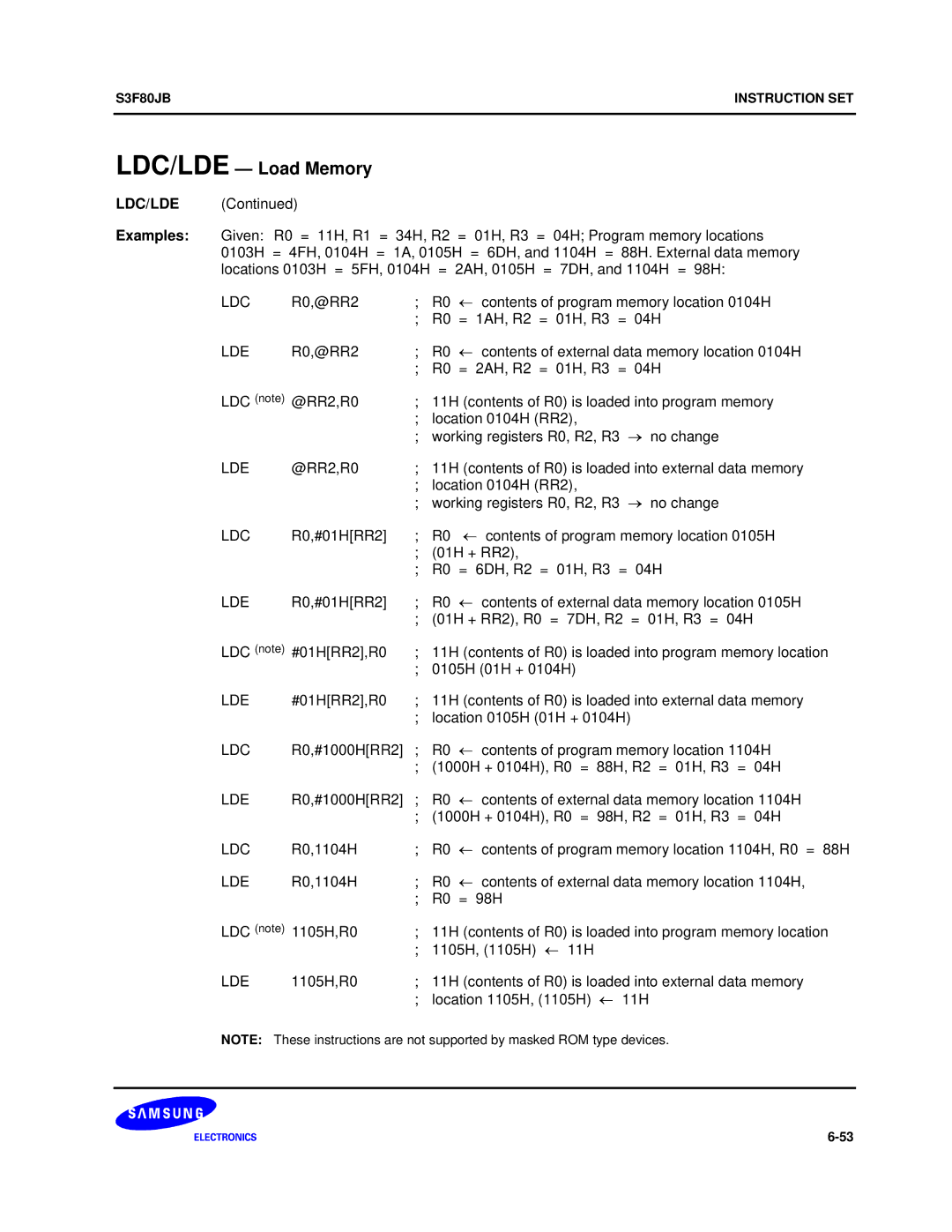 Samsung S3F80JB manual Ldc/Lde, Examples 