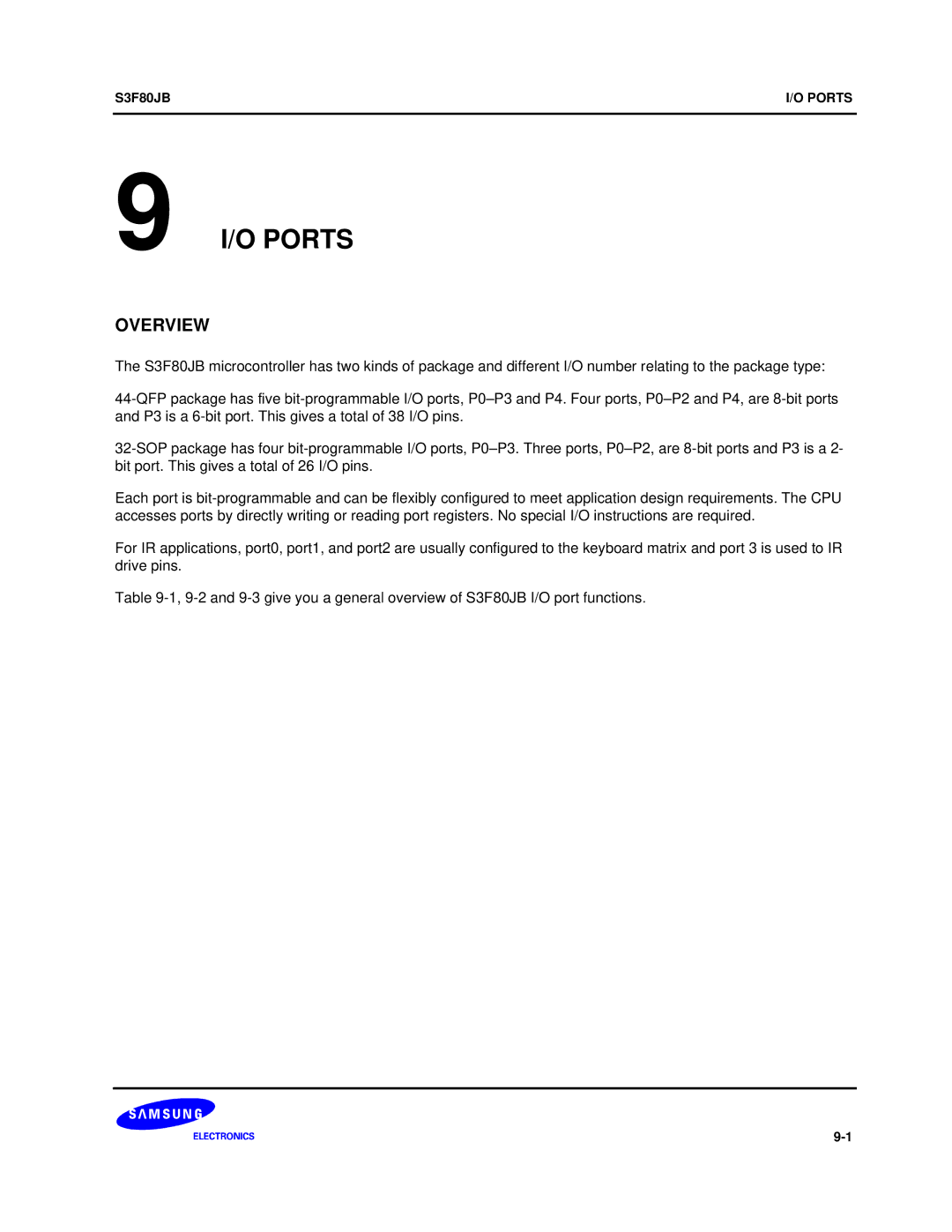 Samsung S3F80JB manual O Ports 