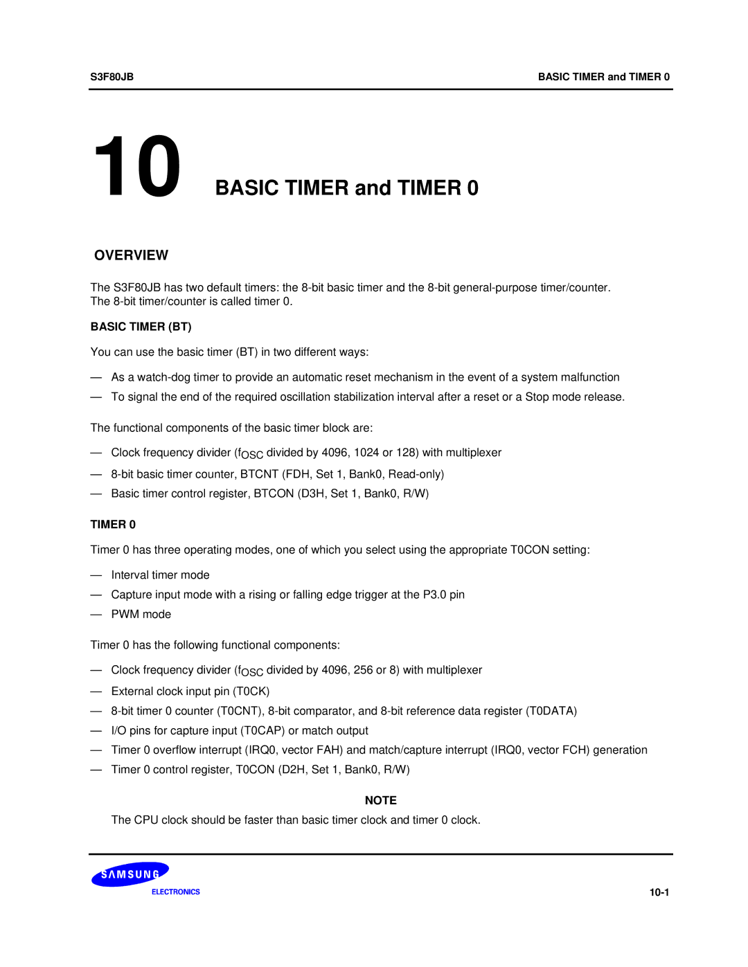 Samsung S3F80JB manual Basic Timer BT 