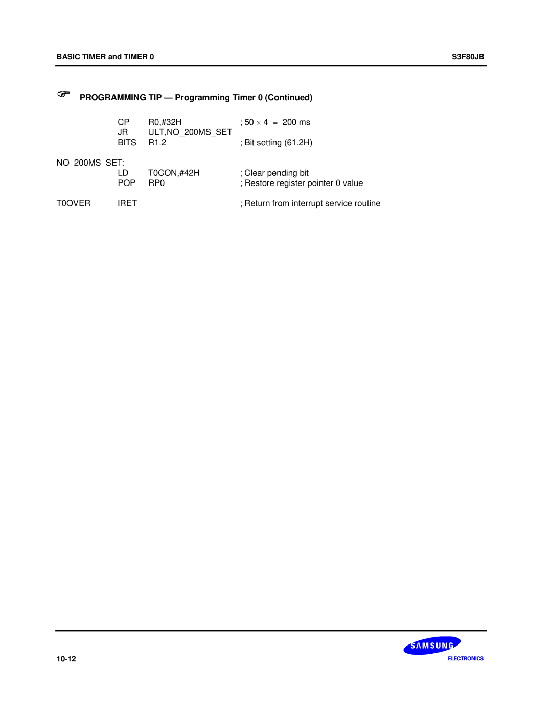 Samsung S3F80JB manual ULT,NO200MSSET Bits, T0OVER Iret 