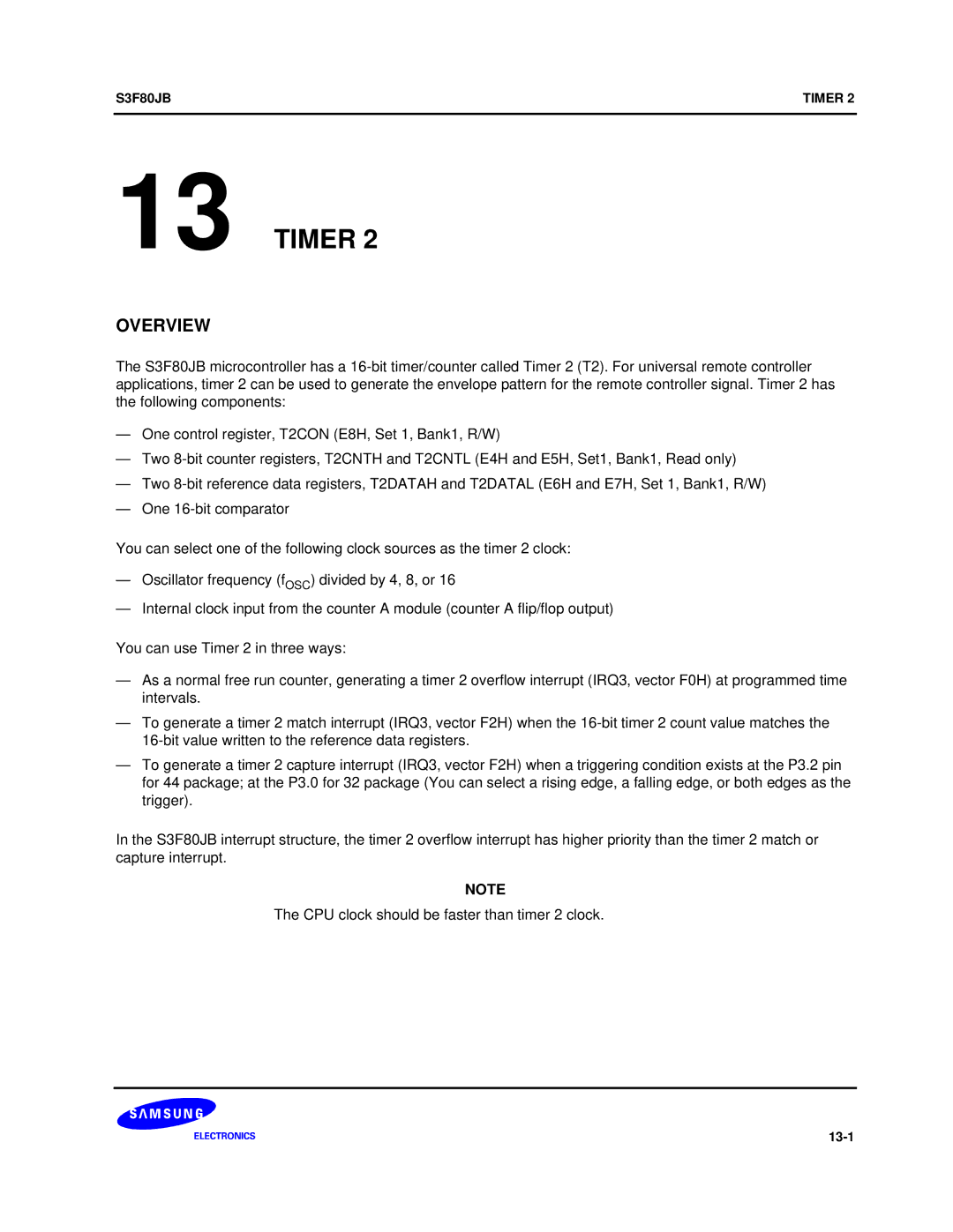 Samsung S3F80JB manual 13-1 