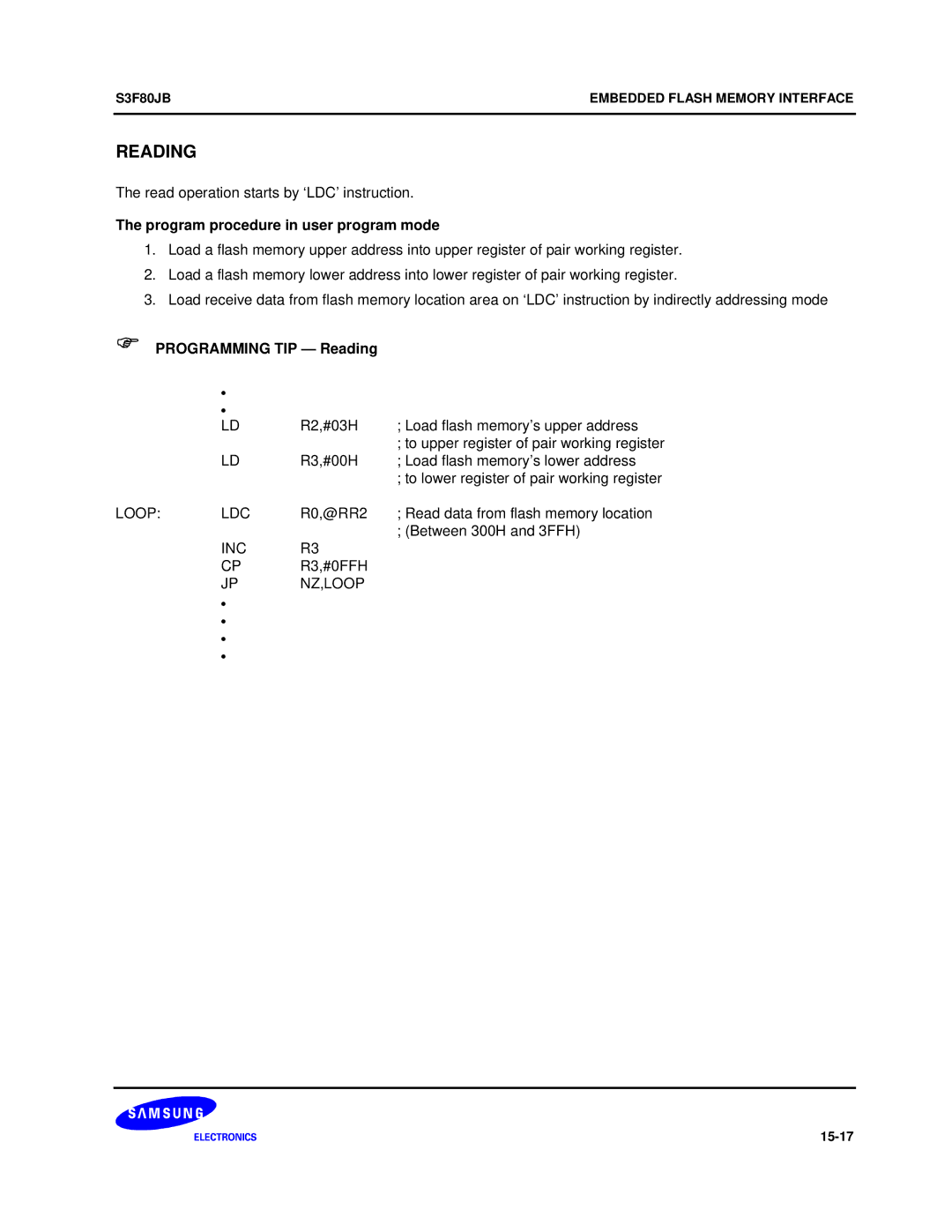 Samsung S3F80JB manual Programming TIP Reading, Loop LDC, Nz,Loop 