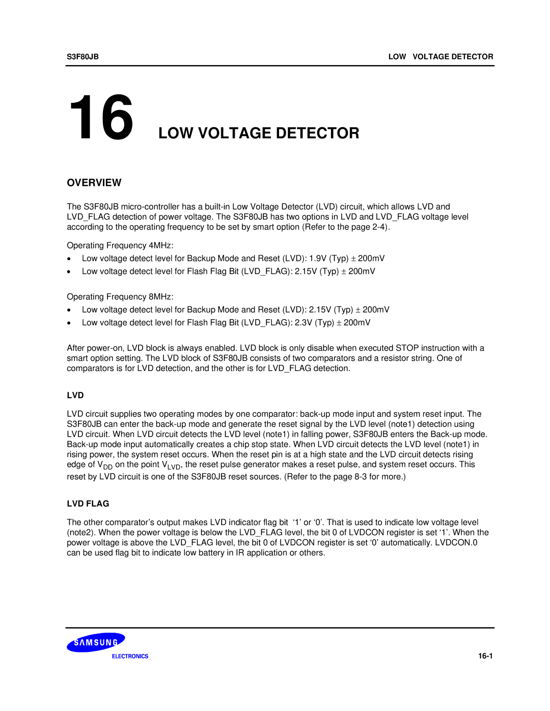 Samsung S3F80JB manual Lvd, LVD Flag 