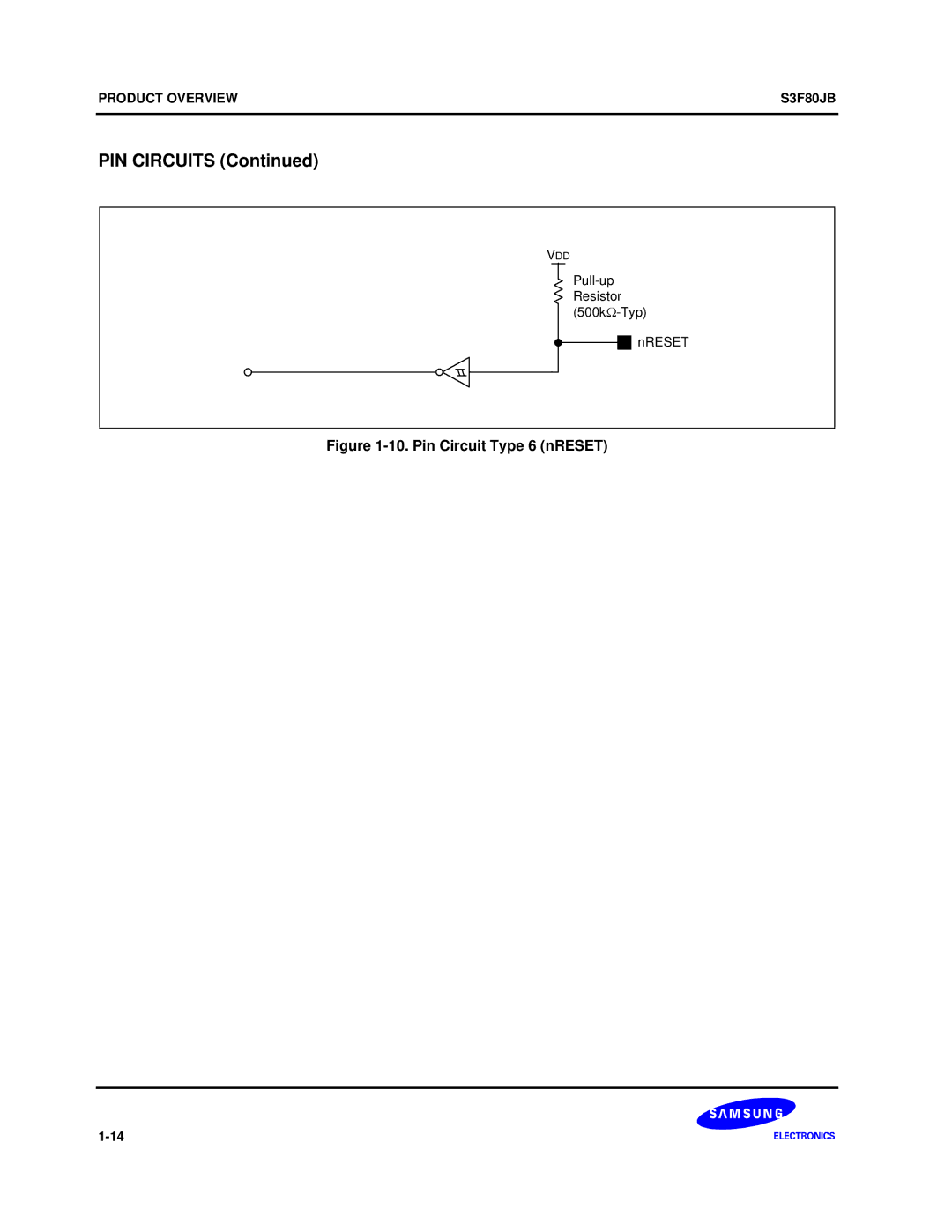 Samsung S3F80JB manual Pin Circuit Type 6 nRESET 