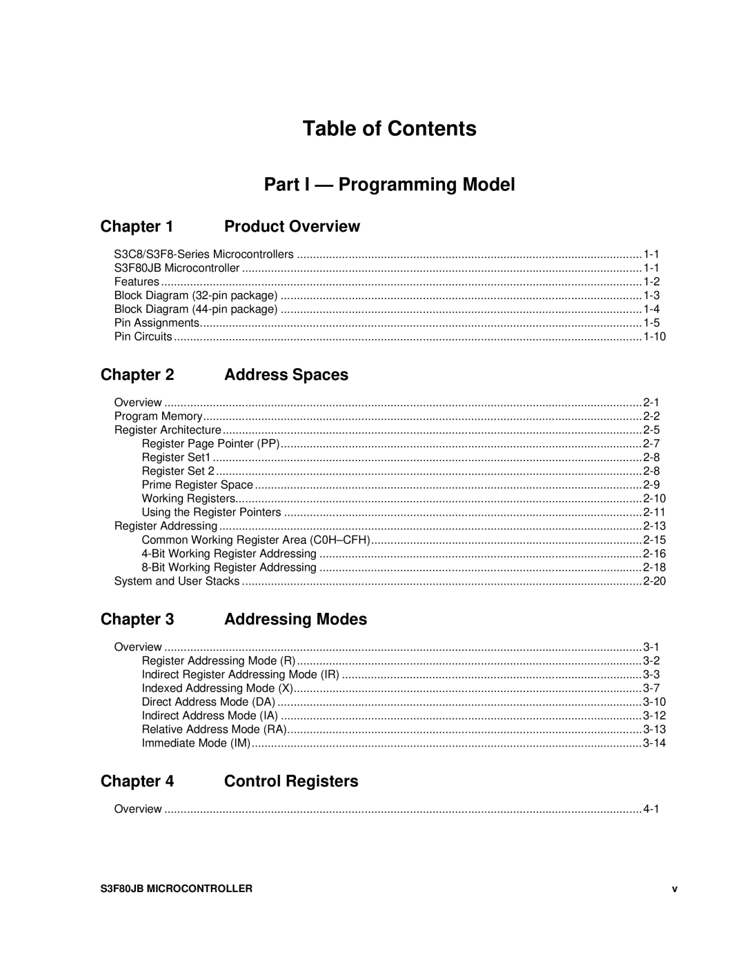 Samsung S3F80JB manual Table of Contents 