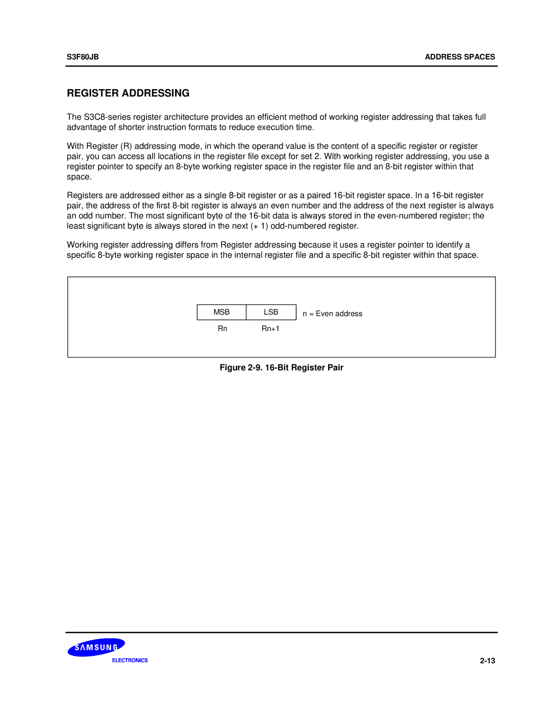 Samsung S3F80JB manual Register Addressing, Bit Register Pair 