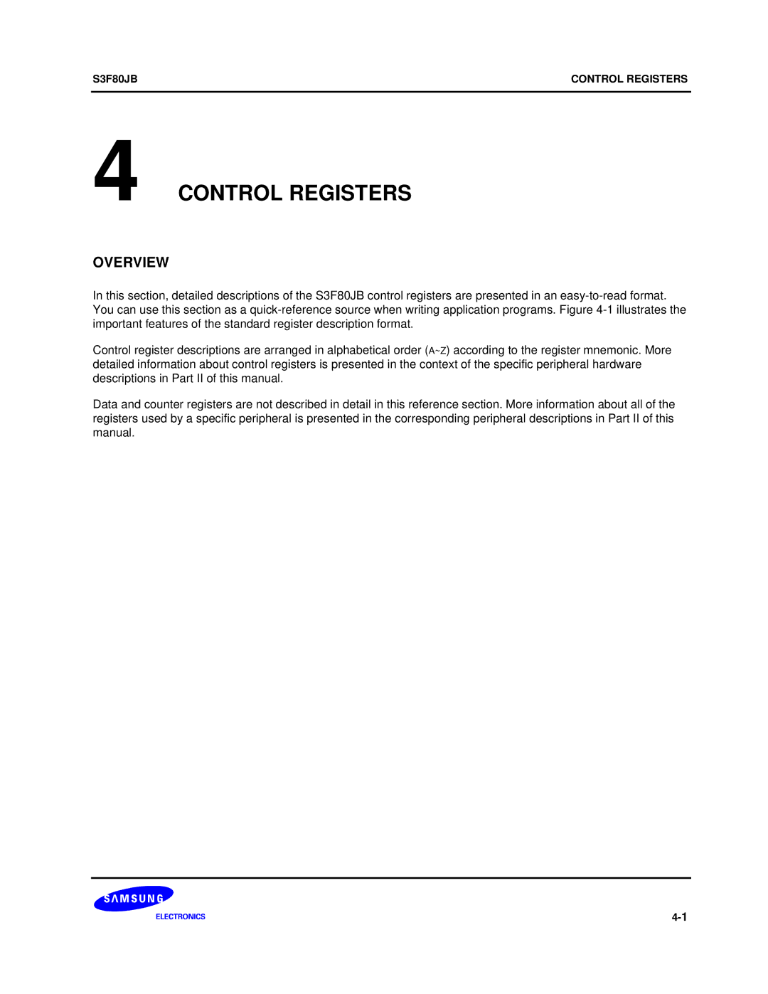 Samsung S3F80JB manual Control Registers 