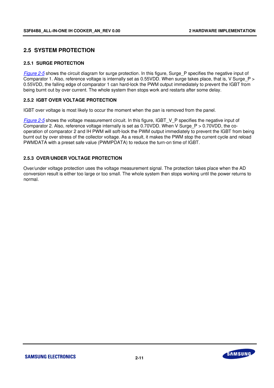 Samsung S3F84B8 manual System Protection, Surge Protection, Igbt Over Voltage Protection, OVER/UNDER Voltage Protection 