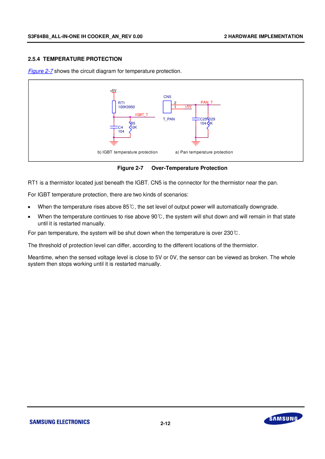 Samsung S3F84B8 manual Temperature Protection, Shows the circuit diagram for temperature protection 