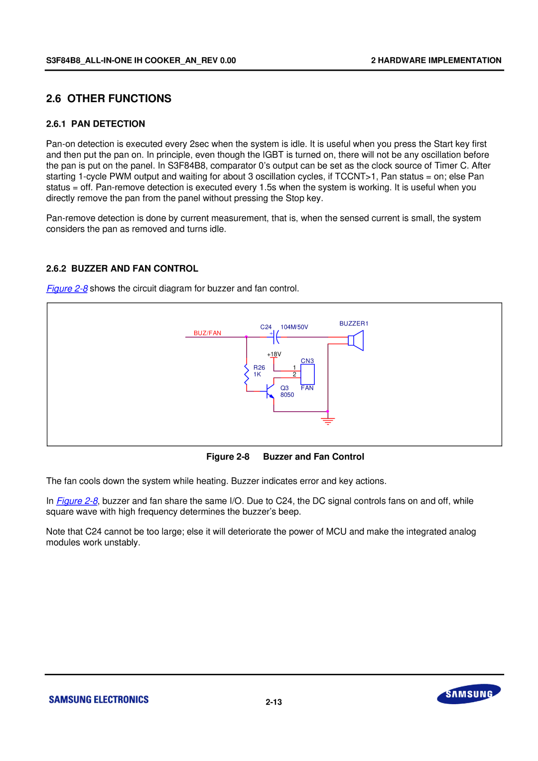 Samsung S3F84B8 manual Other Functions, PAN Detection, Buzzer and FAN Control 