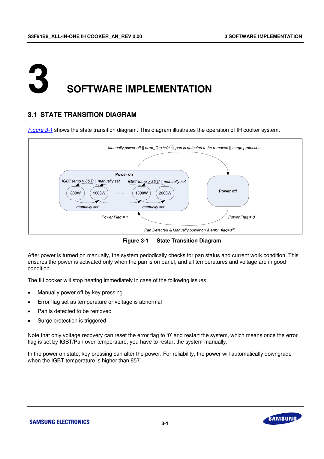 Samsung S3F84B8 manual Software Implementation, State Transition Diagram 