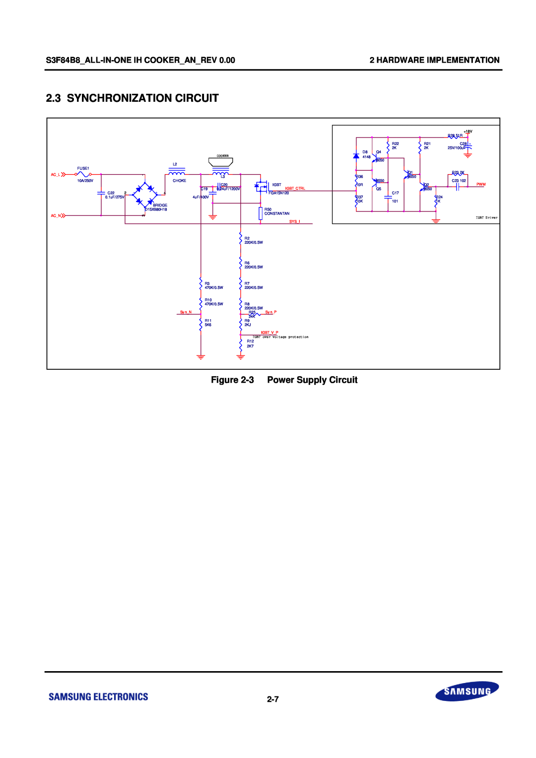 Samsung Synchronization Circuit, 3 Power Supply Circuit, S3F84B8ALL-IN-ONE IH COOKERANREV, Hardware Implementation 