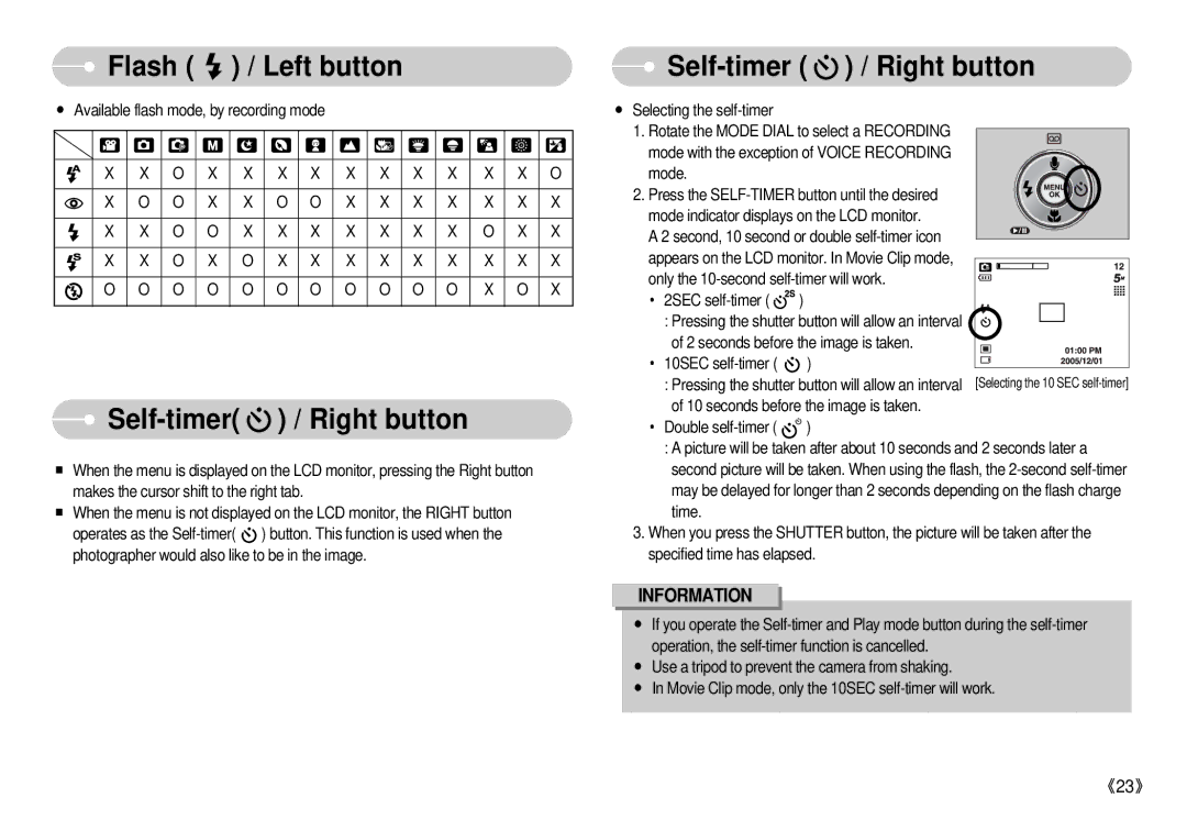 Samsung S500 user manual Self-timer / Right button 