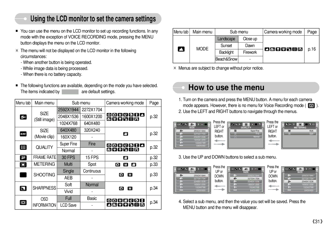 Samsung S500 user manual How to use the menu 